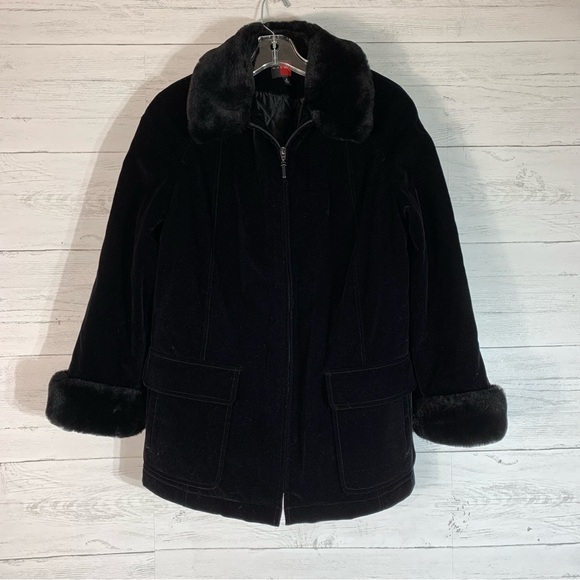 Gallery black velvet jacket with faux fur trim women's size small - Picture 1 of 7